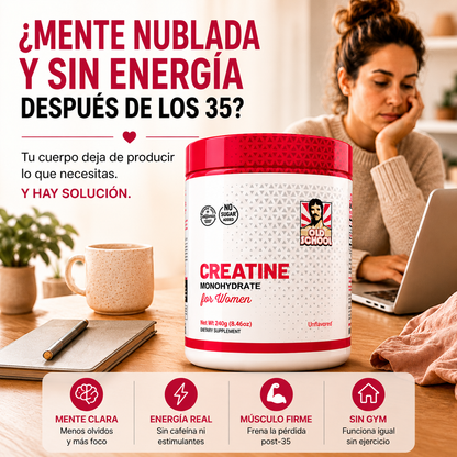 Creatina Monohidrato Premium para Mujeres | Energía, Mente Clara y Fuerza | Sin Sabor 240g