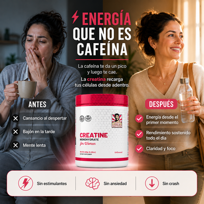 Creatina Monohidrato Premium para Mujeres | Energía, Mente Clara y Fuerza | Sin Sabor 240g