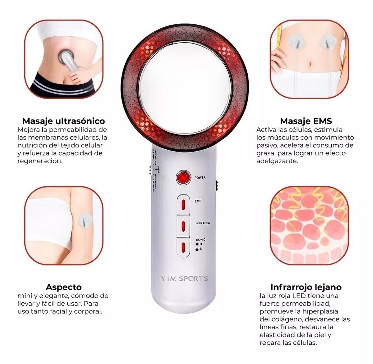 Masajeador Reductor 3 en 1 | Ultrasonido, Infrarrojo y EMS Anticelulitis