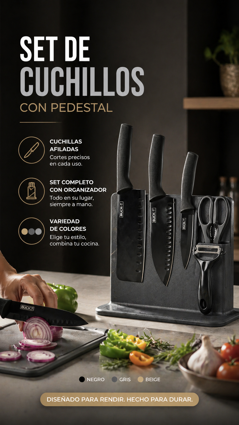 Set de Cuchillos Profesionales con Pedestal y Tabla de Picar