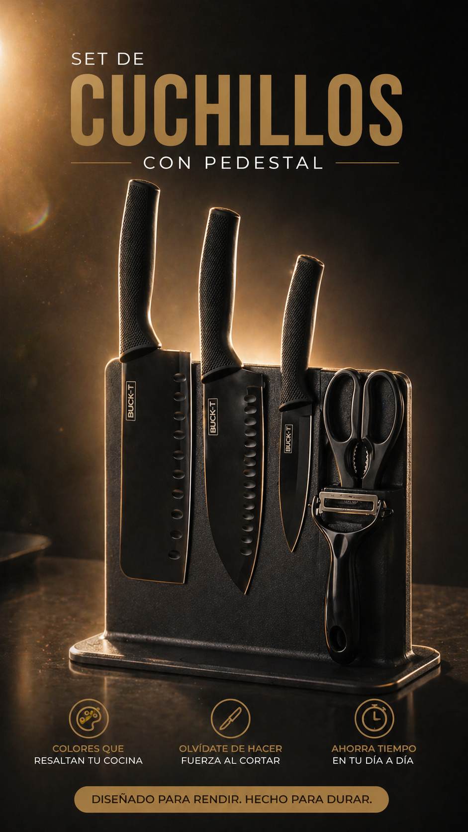 Set de Cuchillos Profesionales con Pedestal y Tabla de Picar
